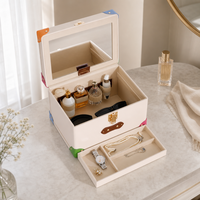 Boîte de rangement pliable en cuir PU personnalisée pour maquillage, avec miroir, étui cosmétique portable, organisateur de bijoux, tiroir vintage pour vanité