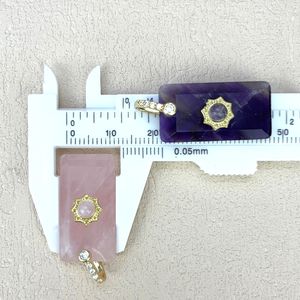 Pendentif artisanal en pierres précieuses de forme rectangulaire, œil de tigre naturel, améthyste, lapis-lazuli, avec breloque fleur, pour collier DIY - Product Image 4