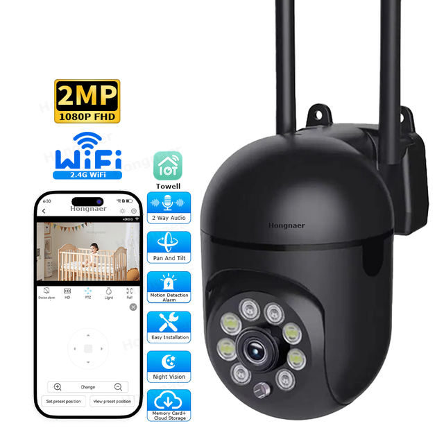 Hongnaer 2MP Monitor Indoor Smart WiFi Wireless Surveil IP Camera Towell 360 Degree PTZ Home WiFi CCTV Network Security Camera