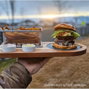 Plateau en bois pour frites et burgers avec passoire, plat à condiments en céramique, plateau à fromage, plateau à burgers en bois, plateaux de service pour repas et restauration hôtelière - Product Image 3