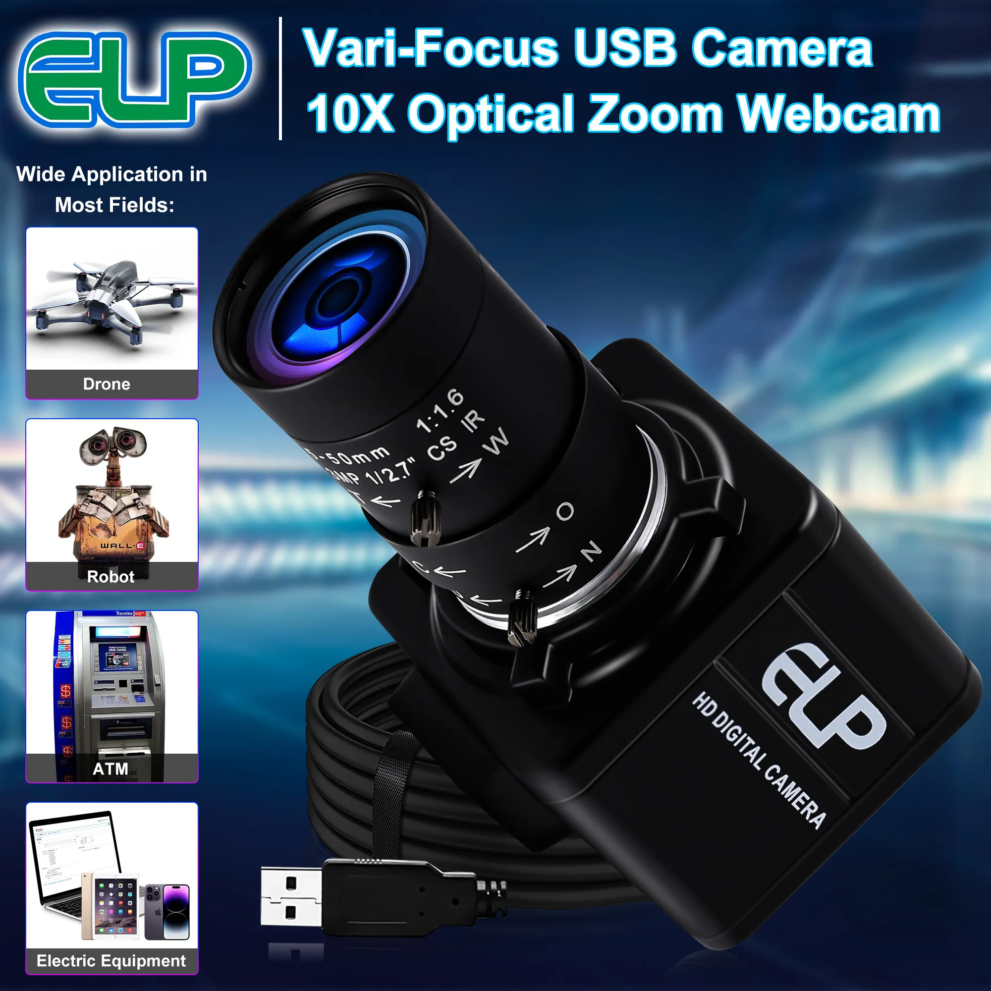كاميرا ويب ELP 16 ميجابكسل x x Ultra HD كاميرا ويب imx299 UVC 10X Zoom Mini للفحص الصناعي ، التصوير الفوتوغرافي ، الأمن