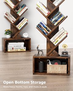 Estantería de 6 Niveles con Forma de Árbol, Color Marrón, con Luz, Librería Estrecha, Organizador de Libros Alto con Gabinete de Almacenamiento - Product Image 6