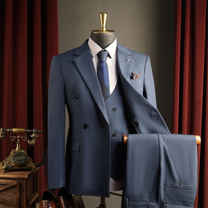 <span class=keywords><strong>Veste</strong></span> chinoise pour <span class=keywords><strong>homme</strong></span>, <span class=keywords><strong>costume</strong></span> de mariage haut de gamme pour garçons d'honneur, <span class=keywords><strong>bleu</strong></span> rayé, croisé, formel, en tissu peigné infroissable - Product Image 5