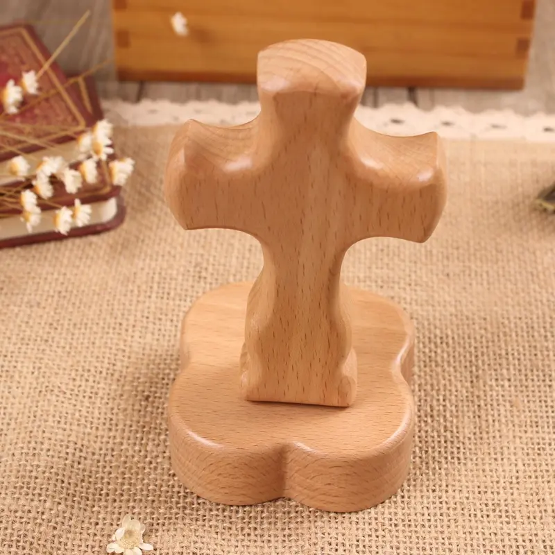 Hollow Out Houten Voetstuk Cross Tafel Altaar Kerk Decor Religieuze Gunst Staande Kruisbeeld Met Base