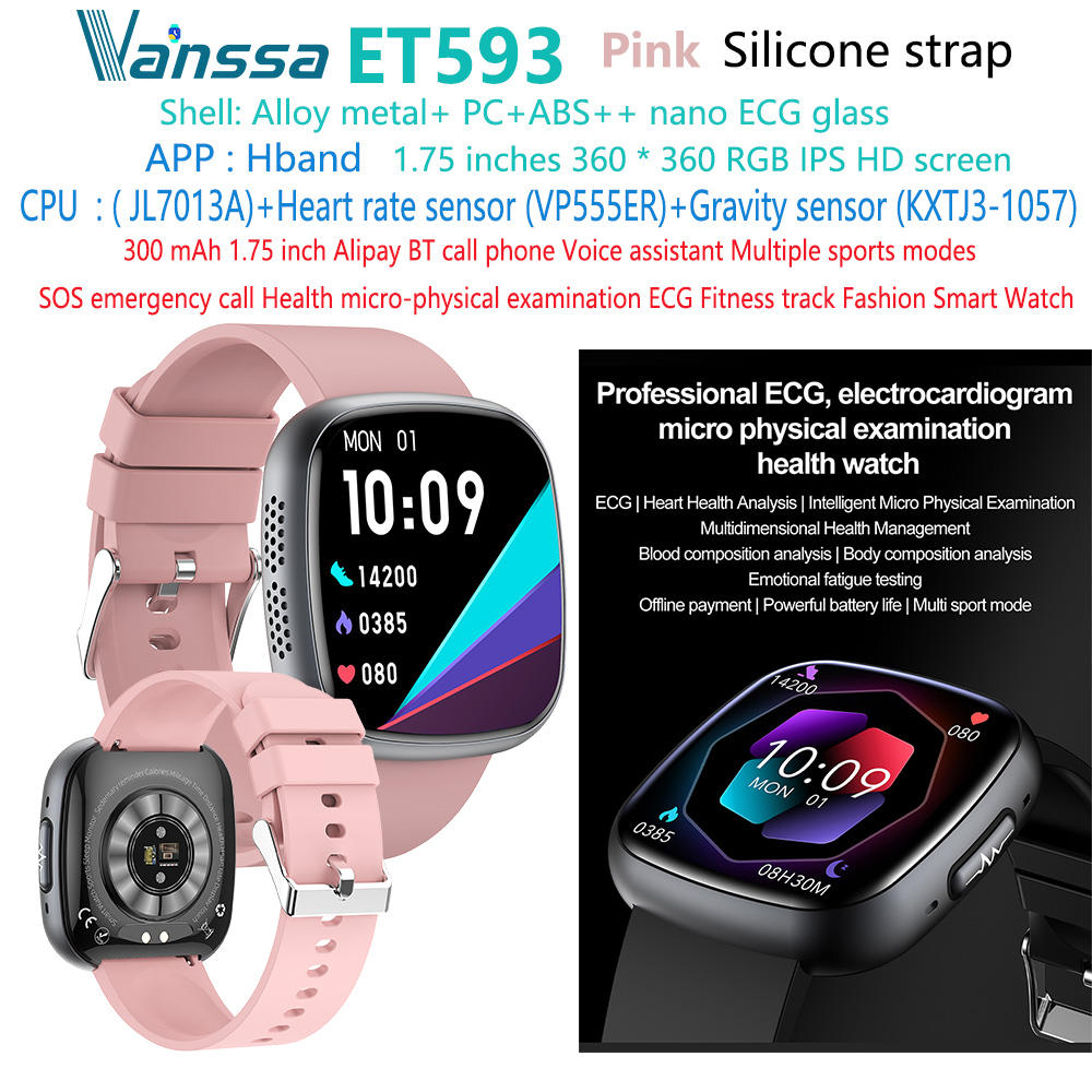ET593-sport-fitness-ecg-health-smart-watch สีชมพู