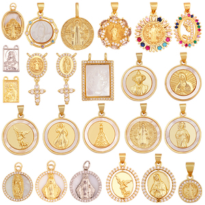 <span class=keywords><strong>Pendentif</strong></span> à breloques de style religieux saint jésus <span class=keywords><strong>vierge</strong></span> marie, véritable collier de bijoux en zircon plaqué or 18 carats accessoires d'approvisionnement S15 - Product Image 1