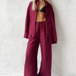 Completo Donna Enyami Primavera Estate, Nuovo Set 2 Pezzi con Pantaloni Larghi e Camicia a Maniche Lunghe, Casual ed Elasticizzato per Vacanze - Product Image 5