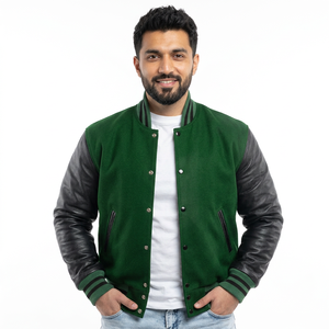 Veste universitaire personnalisée avec logo, veste de baseball pour couple, veste pour homme avec manches en cuir, broderie, veste universitaire Letterman - Product Image 1