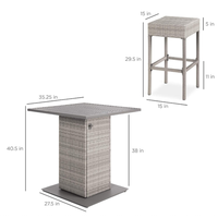 Ensemble de table de bar d'extérieur en osier résistant aux intempéries avec 4 tabourets en rotin pour bord de piscine