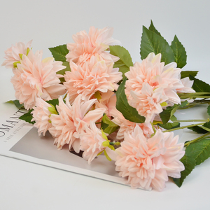 Fleurs de Dahlia artificielles de haute qualité à 3 têtes en soie et fil, réalistes, pour mariée, Noël, fuchsia, <span class=keywords><strong>rose</strong></span> pâle, blanc, faites à la main - Product Image 2