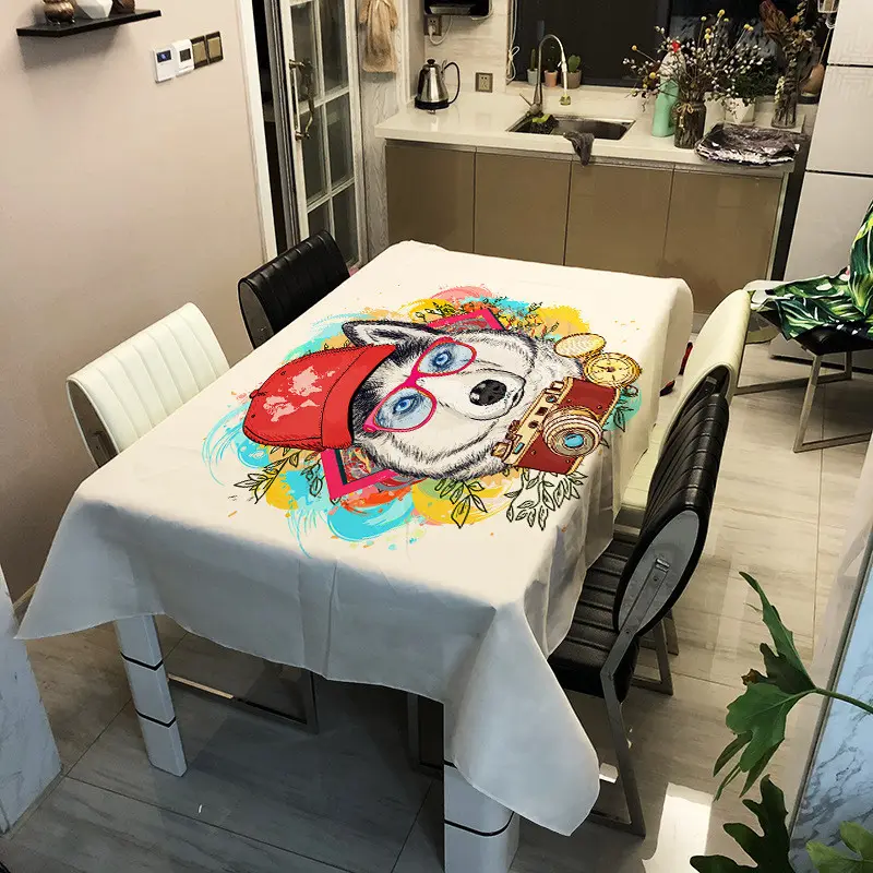 Toalha de mesa de tricô para uso doméstico, toalha de mesa de tamanho retangular com desenho de cachorro, ideal para festas e festas