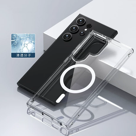 High Quality TPU PC Case for Samsung Galaxy S24 25 Transparent Magnetic Wireless Charging Shockproof Cover for Samsung S26 Ultra