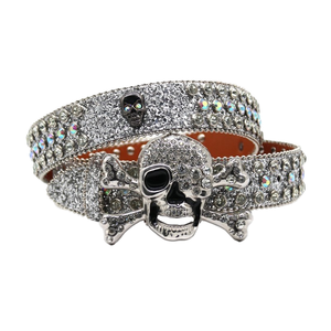 <span class=keywords><strong>Ceinture</strong></span> en <span class=keywords><strong>cuir</strong></span> Y2K punk pour <span class=keywords><strong>homme</strong></span>, nouvelle collection, avec sequins, incrustation de crâne, strass et boucle en alliage, style rétro avec accessoires à rivets - Product Image 1