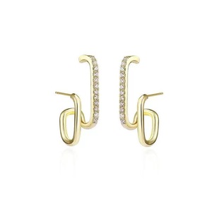 Boucles d'oreilles clous torsadées géométriques plaquées or, design simple et mignon, avec diamants, vente en gros, nouveauté - Product Image 6