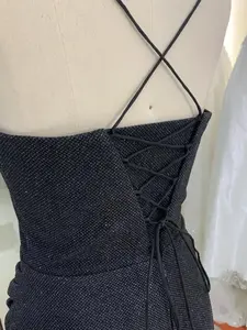 Черный Золотой корсет без рукавов Блестящий тюль на шнуровке вручную плиссированный с Боковым Разрезом платья для выпускного макси - Product Image 3