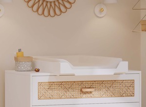 Commode et table à langer pour bébé avec 3 tiroirs en rotin et pieds solides, certifiée EN71 - Product Image 2