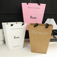Sac cadeau trapézoïdal en carton blanc gaufré personnalisé pour bouquet, emballage cadeau pour fleuriste, sac cadeau pour fleurs