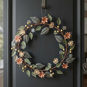 Guirnalda Floral Decorativa Redonda de Metal Hecha a Mano, Estilo Rústico, sin Luces, de una Sola Pieza, Estilo Artesanal - Product Image 6