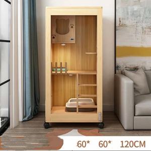 Mehrstöckiges Panorama-Haustierhaus aus Transparentem Holz, Moderne Katzenvilla mit Großem Aussichtsbereich, Bewegliche Trennwand für Mehrere Katzen und Kleine Hunde - Product Image 1