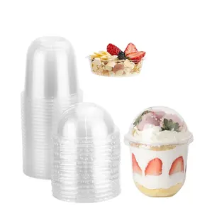 Bandeja de aperitivos en forma de U con portavasos de plástico transparente desechable para yogur, batidos, postres, helados, vasos 2 en 1 para aperitivos y bebidas