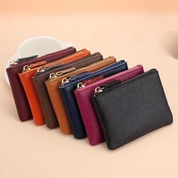 Dompet Koin Mini Kulit Asli Resleting Grosir, Kantong Penyimpanan Kunci, Tas Kartu Pria dan Wanita, Dompet Pendek Kecil