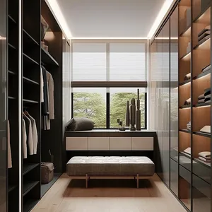 Móveis de quarto de estilo moderno personalizado de fábrica profissional, design de guarda-roupa de vidro para casa, hotel e apartamento