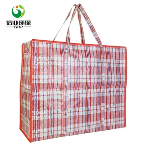 custom logo pp woven large zipper grocery bag reusable shopping