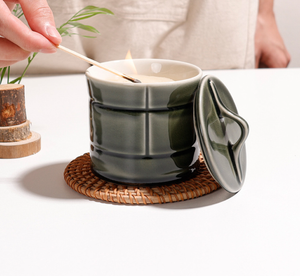 Custom Color & Shape White Ceramic Candle Jar With Lid Embossed Grid Pattern Candle Holder For Wedding Hotel Spa Decor Wholesale - Product Image 6