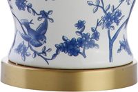Lampe de table LED 22 pouces, bleu et blanc, style chinoiserie, en céramique et métal, abat-jour en lin traditionnel français, finition laiton doré