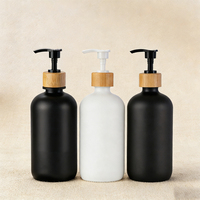 Flacon pompe en verre avec col en bambou pour crème corporelle, emballage cosmétique en bambou, 100 ml, 120 ml, 250 ml