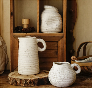 Jarrón de cerámica de estilo rústico para decoración del hogar, jarrones de porcelana blanca antigua única para decoración del hogar - Product Image 5