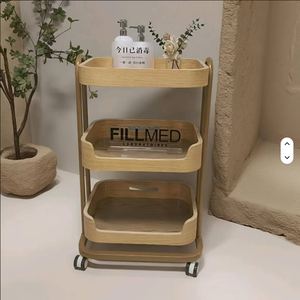 Modern Barber Nail Salon Makeup Hairdressing Storage Rolling Tool Wooden Trolley - Product Image 1