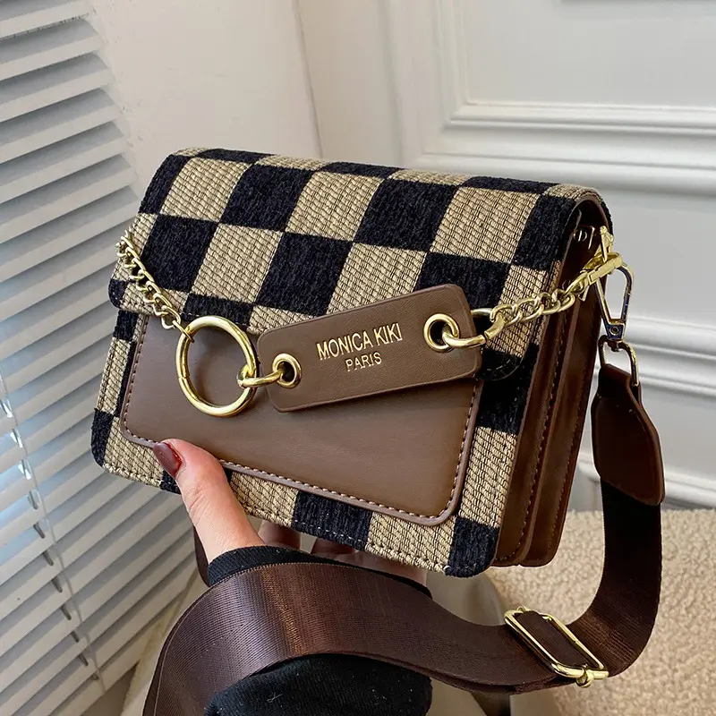 Checkerboard Mini Fabric Flap Crossbody Sling Bags For Women 2023 Luxury Brand Design Handbag Simple Shoulder Bag Handbags Tiny