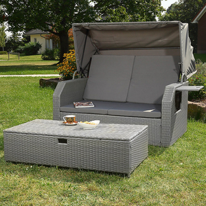 Loisirs plein air rotin <span class=keywords><strong>Double</strong></span> <span class=keywords><strong>lit</strong></span> solaire rotin Chaise salon jardin piscine auvent <span class=keywords><strong>lit</strong></span> canapé-<span class=keywords><strong>lit</strong></span> avec tabouret banc - Product Image 4