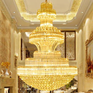 Escalier décoratif de luxe suspendu lumière hôtel villa Hall grands lustres en cristal de Led en or - Product Image 3