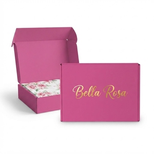 <b>Pink</b> Custom Paper <b>Gift</b> <b>Box</b> Rectangle Packaging <b>Box</b> with Gold Foil Logo Floral Insert for Clothing Shoes - Product Image 1