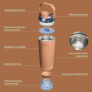 Copo Shaker Isolado 3 em 1 de 20oz com Frasco a Vácuo e Compartimento Separado para Armazenamento de Pó para Substituição de Refeições de Proteína, Academia e Esportes - Product Image 6