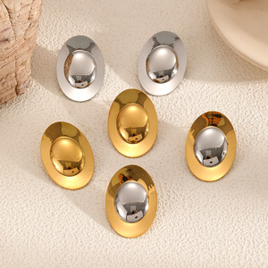 <b>Stud</b> Earrings Oval Geometric Gold Plated <b>Titanium</b> Steel For Women Everyday Wear - Product Image 1