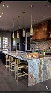 Yushi מטבח שיש טבעי צבעוני שקוף להתאמה אישית מטבח השיש הטבעי משטח אבן זוהרת מודרני עבור מלון וילה - Product Image 5