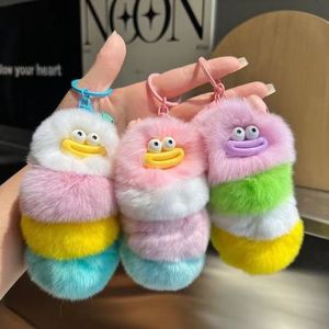 Colorful Rabbit Fur Pendant Keyring Big Mouth Backpack Decor Cartoon Pompom Clown Soft Plush Stuffed Sausage Keychain