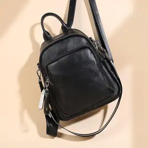 Genuine Leather Women Backpack with Embossed Original Design Cowhide Multiple Pockets Double Shoulder Bag Office Laptop Backpack