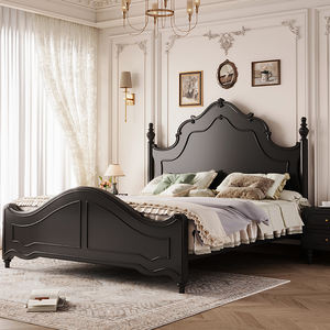 Perabot kamar tidur Ratu desain Modern tempat tidur kayu Solid ukuran King hitam Perancis kustom kayu polos untuk rumah apartemen - Product Image 1