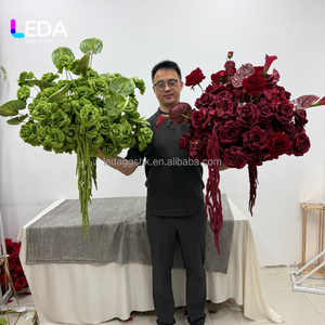 LEDA Handmade Luxury Wedding Artificial <b>Flower</b> Bouquet Burgundy Red Green <b>Silk</b> 60cm Floral Centerpiece with Trailing Amaranth - Product Image 1