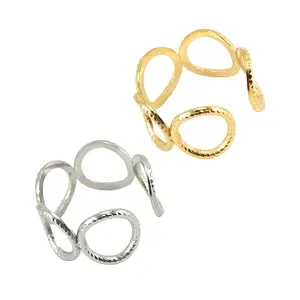 Joyería de moda chapada en oro de 18 quilates, anillo de dedo ajustable abierto de acero inoxidable y titanio, joyería de banda de boda para mujer