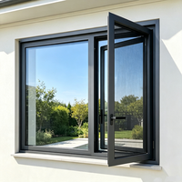 Ventana Abatible de Aluminio con Rotura de Puente Térmico, Malla Mosquitera y Vidrio Templado para Exteriores de Villas