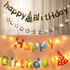 معدني قوس قزح الذهب الفضة قبعة لحفلات عيد الميلاد شمعة عيد ميلاد سعيد رسائل راية للطفل دش الذكرى حزب الديكور - Product Image 6