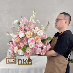 DKB - Decoración de Boda con Bola de Flores Coloridas de Lujo, Rosa Artificial Blanca y Rosa, Centro de Mesa Decorativo con Flores de Baby Breath - Product Image 1
