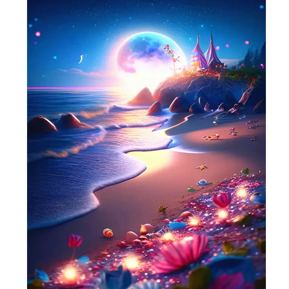 Painting By Numbers For Adults Diy Gift Moon Night Fantasy Beach Picture Drawing Coloring By Numbers Starter Kits For Home
