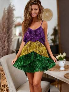 Vestidos de Fiesta sin Mangas con Flecos Morados, Verdes y Dorados para Niñas, Disfraces de Halloween para Niños - Product Image 1