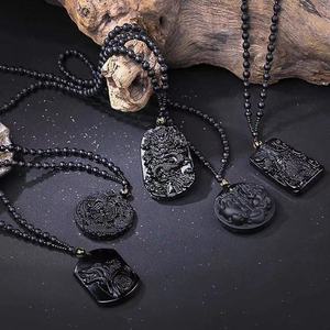 Fortunato Amuleto Del Pendente Della Collana Donna Uomo Coraggioso Gioielli Intagliato A Mano cinese lungo con il cristallo <span class=keywords><strong>Ciondolo</strong></span> di Ossidiana & n - Product Image 2